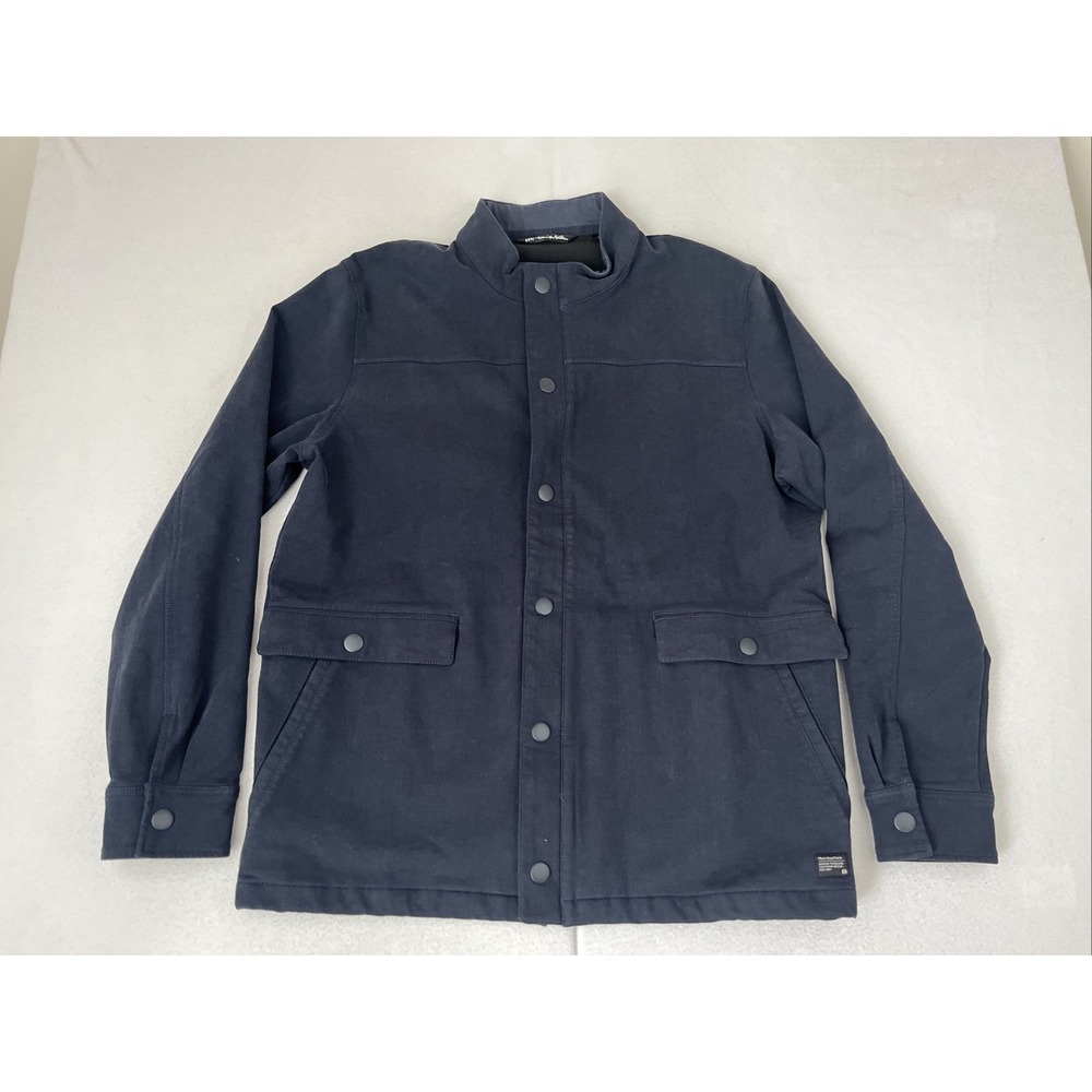 Travis Mathew Cloud Denim Full Zip Jacket Blue Nights Mens L Fleece Lined Bomber